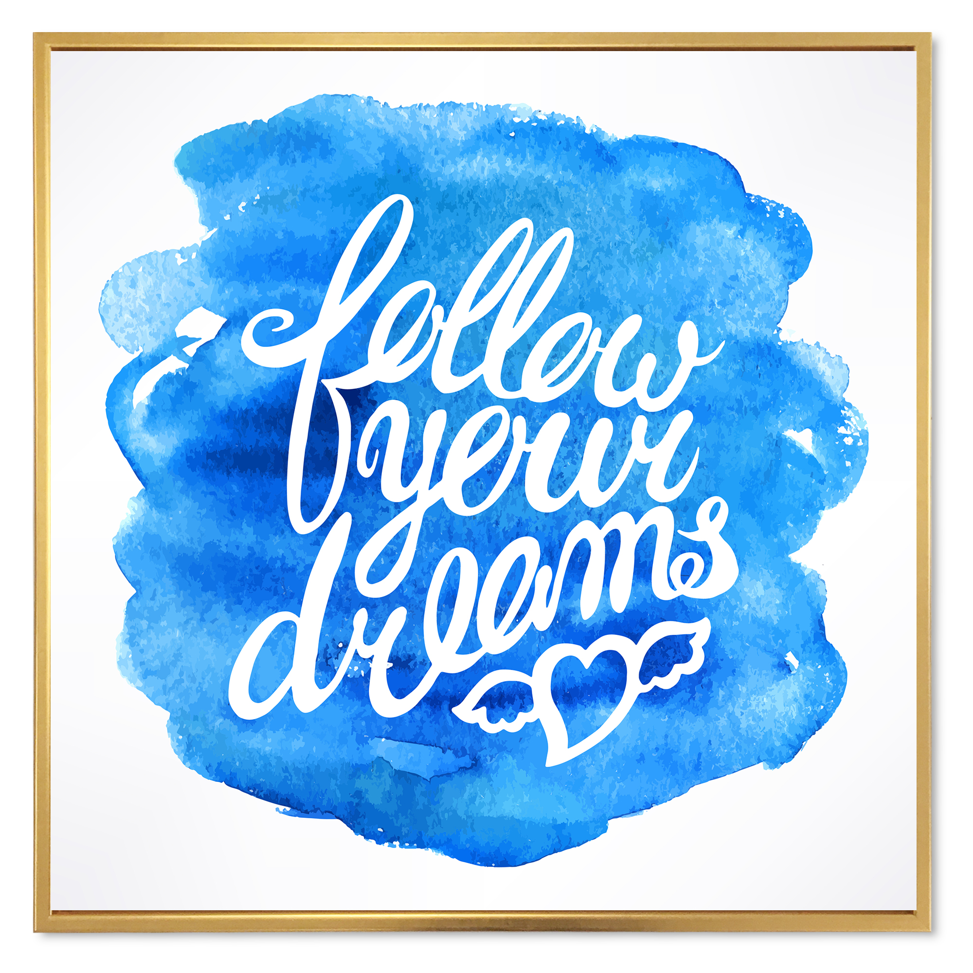 Designart 'Follow Your Dreams On Blue I' Modern Framed Canvas Wall Art Print