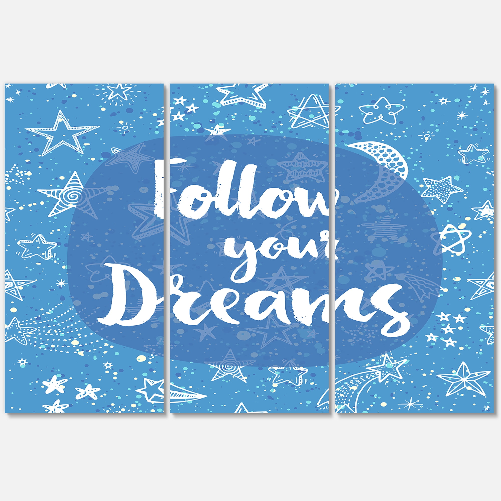 Designart ' Follow Your Dreams On Blue II ' Modern Canvas Wall Art Print