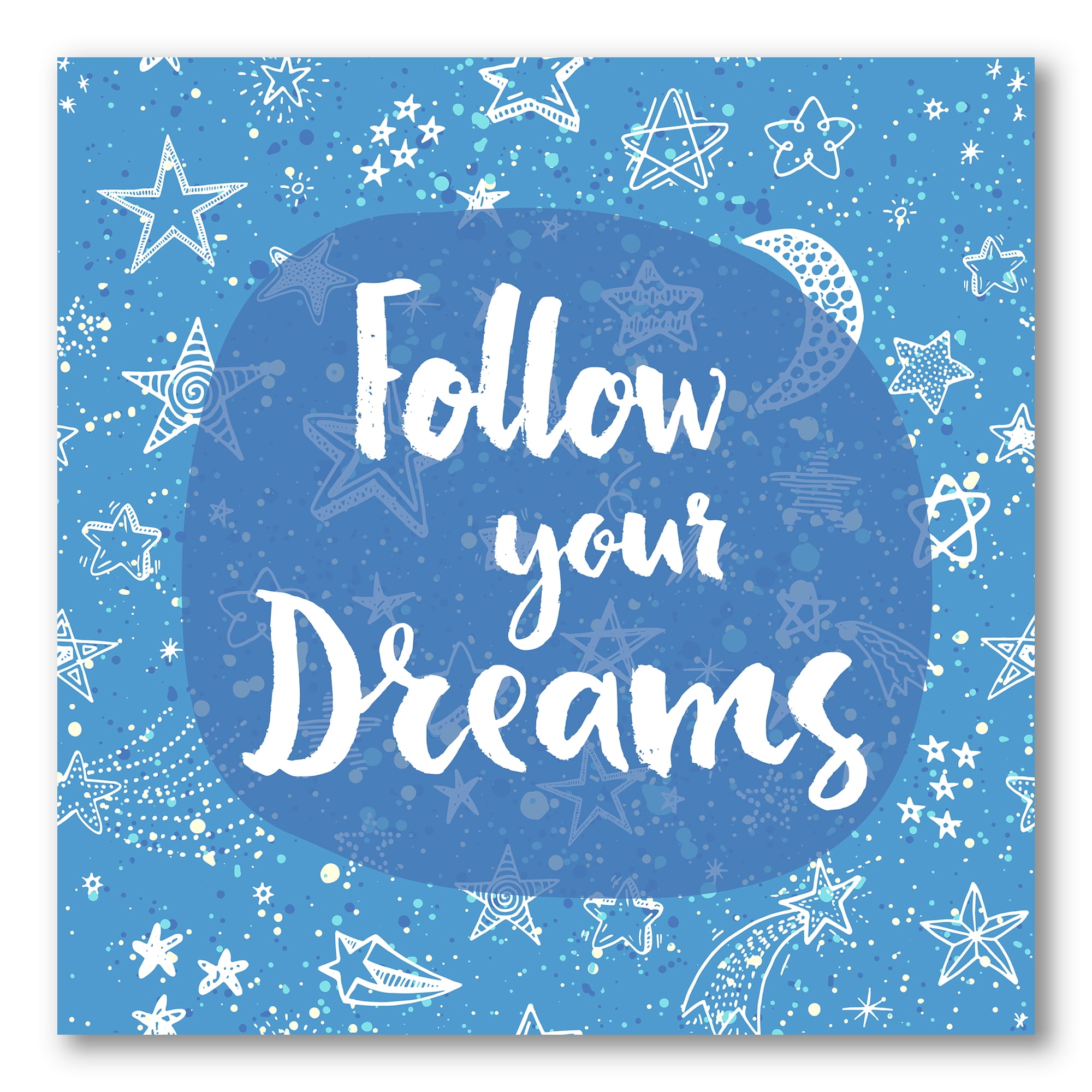 Designart ' Follow Your Dreams On Blue II ' Modern Canvas Wall Art Print