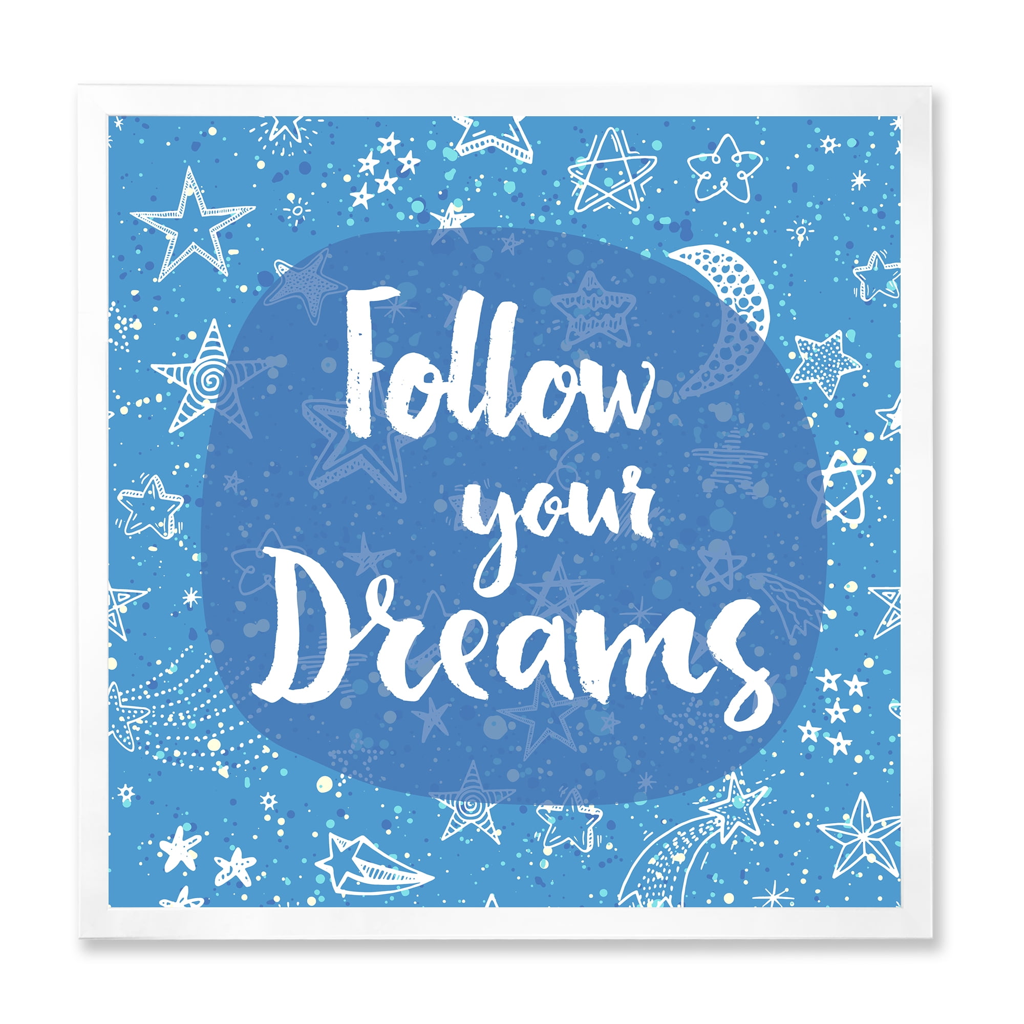 Designart 'Follow Your Dreams On Blue II' Modern Framed Art Print