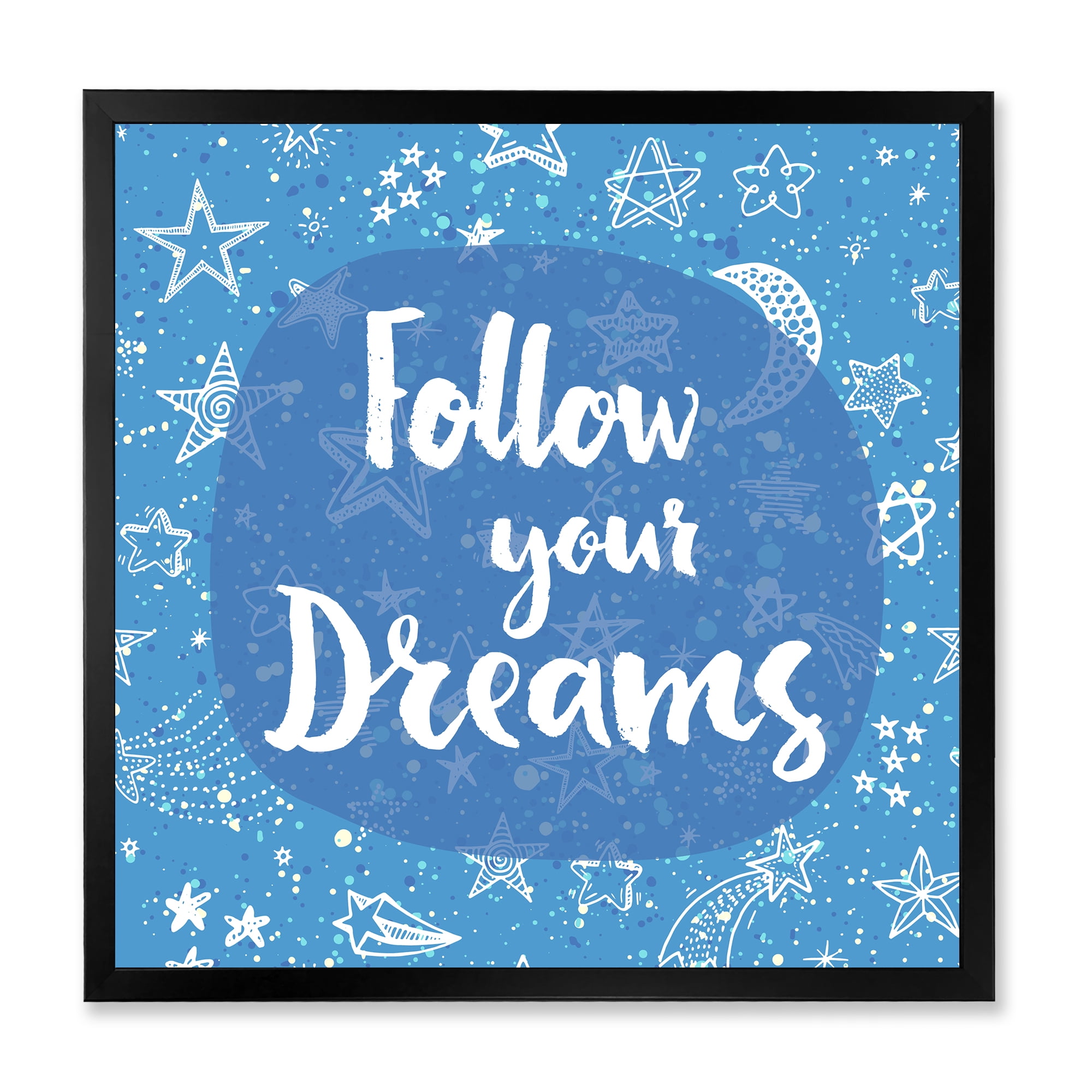 Designart 'Follow Your Dreams On Blue II' Modern Framed Art Print