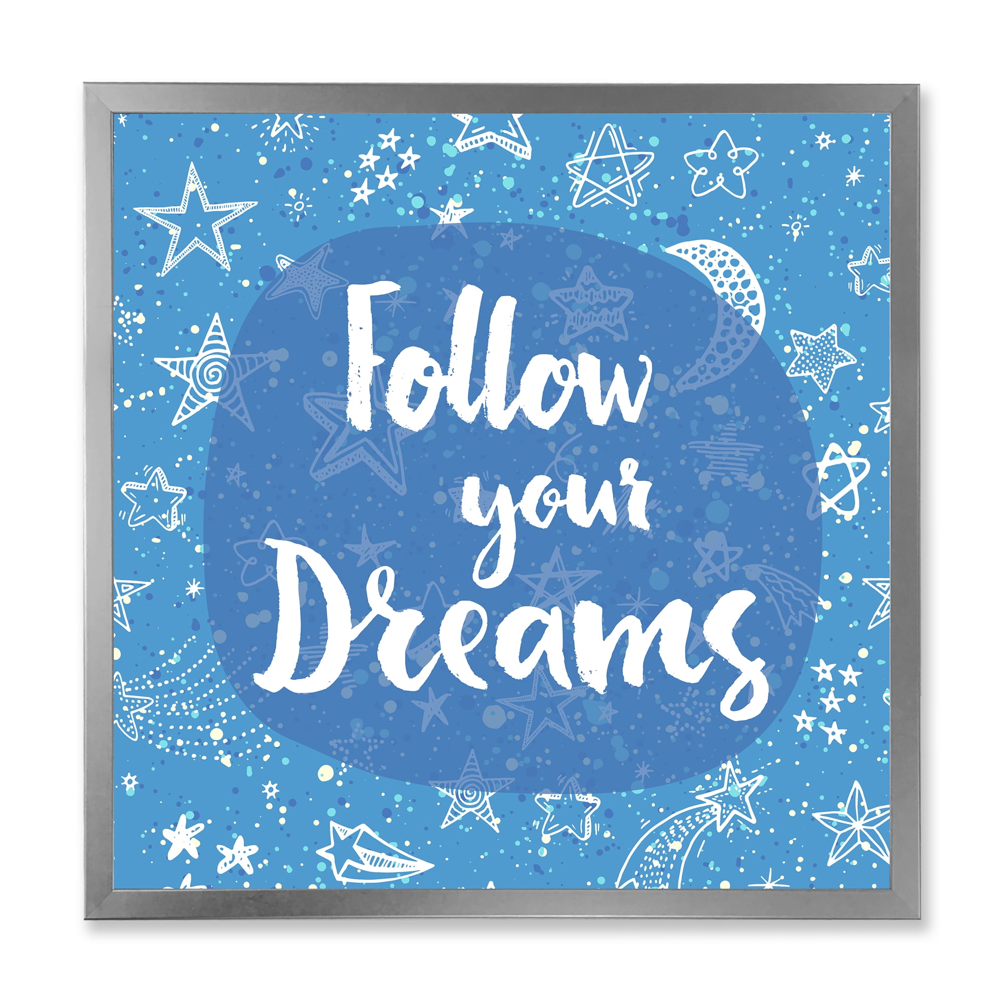 Designart 'Follow Your Dreams On Blue II' Modern Framed Art Print