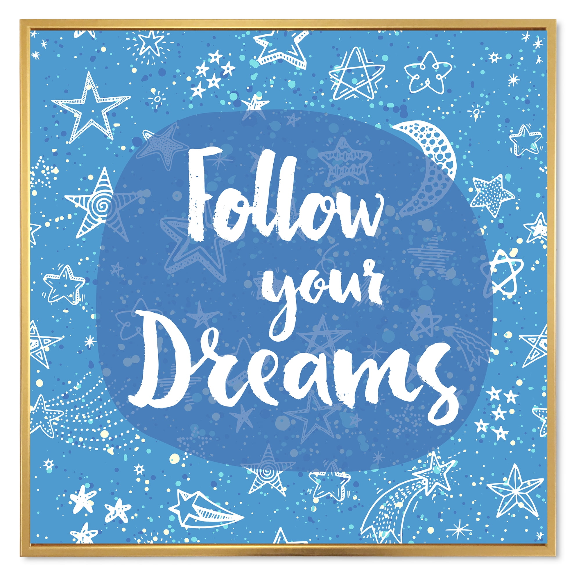 Designart 'Follow Your Dreams On Blue II' Modern Framed Canvas Wall Art Print