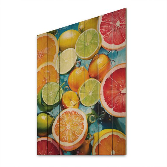 Designart "Food Citrus composition Popart" Farmhouse Print on Natural Pine Wood