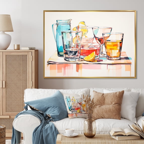 Designart "Food Drinkware An modern I" Food & Beverage Floater Framed Wall Art Living Room