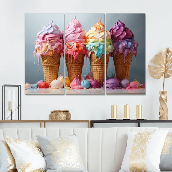 Designart "Food Ice Cream Painting II" Food & Beverage Metal Art Print Set