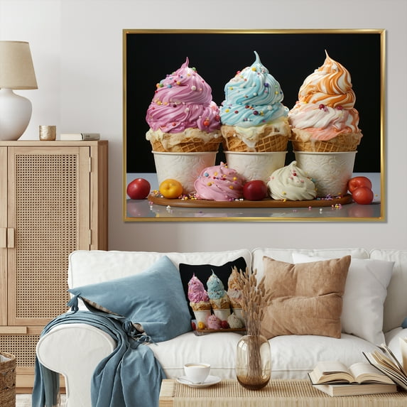 Designart "Food Ice Cream Painting IV" Food & Beverage Floater Framed Wall Art Print