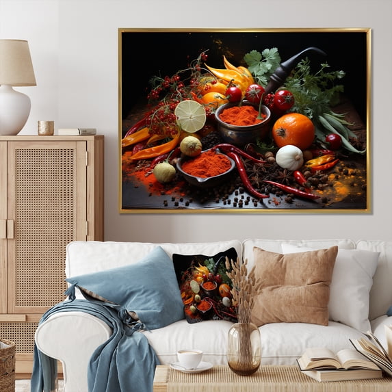 Designart "Food with Oriental Spices I" Food & Beverage Floater Framed Wall Decor