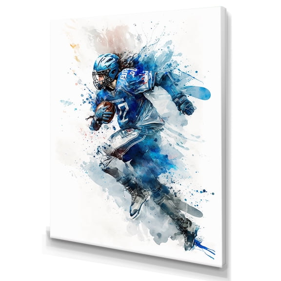 Designart Football Player On Field Running Canvas Wall Art
