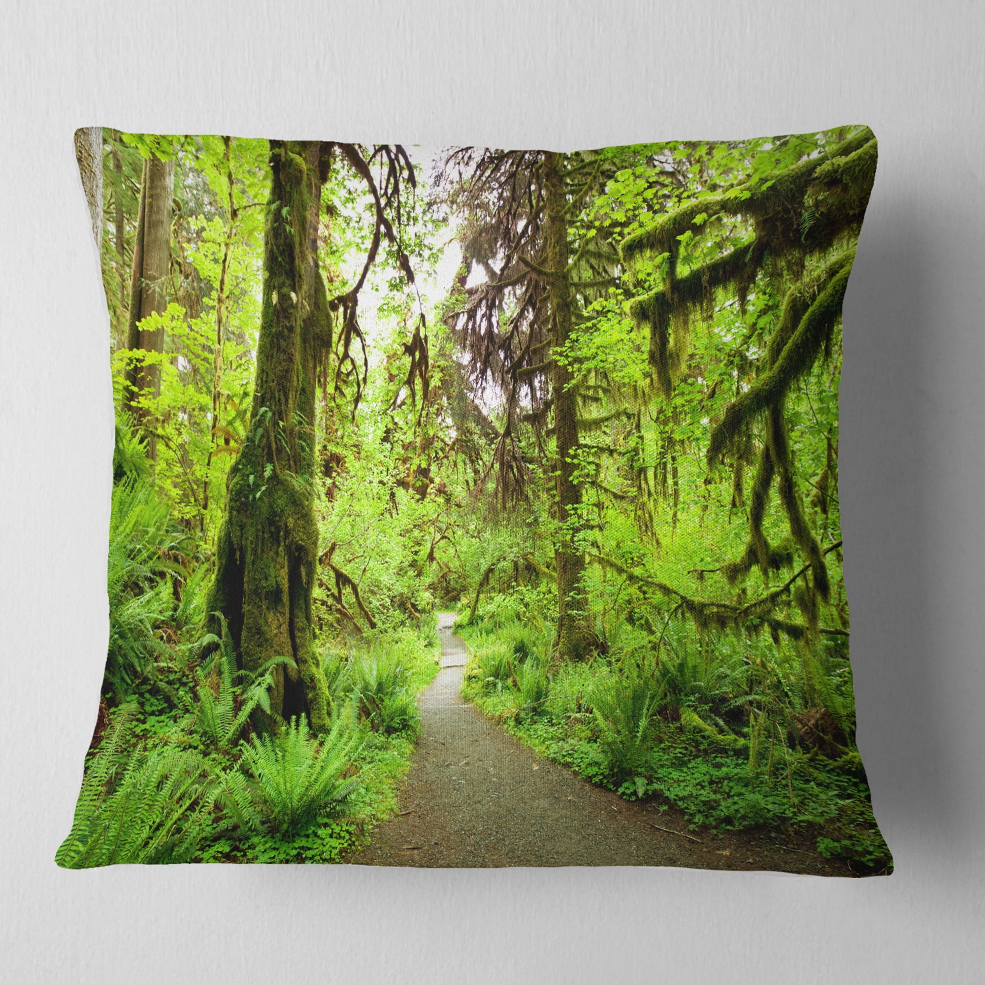 Designart Footpath in Redwood Rain Forest - Landscape Printed Throw Pillow - 16x16