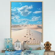 Designart "Footprints In Beach Photo IV" Landscape & Nature Floater Framed Wall Art Print