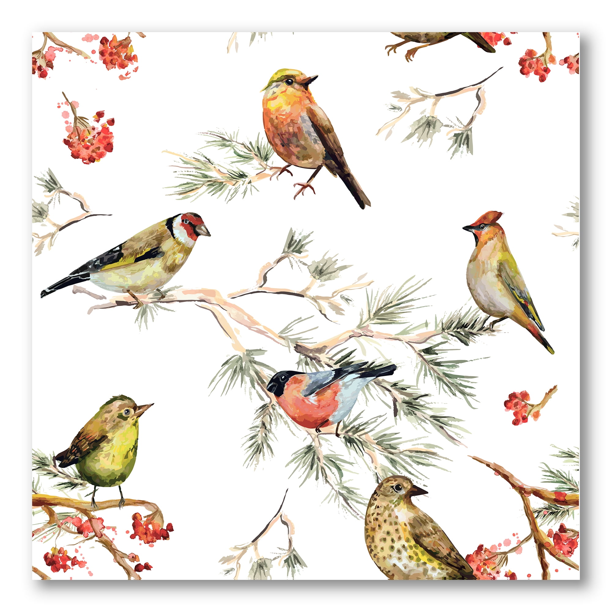 Designart ' Forest Birds Sitting On Branches ' Traditional Canvas Wall Art Print