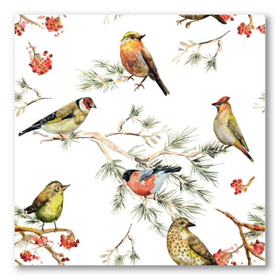 Designart ' Forest Birds Sitting On Branches ' Traditional Canvas Wall Art Print