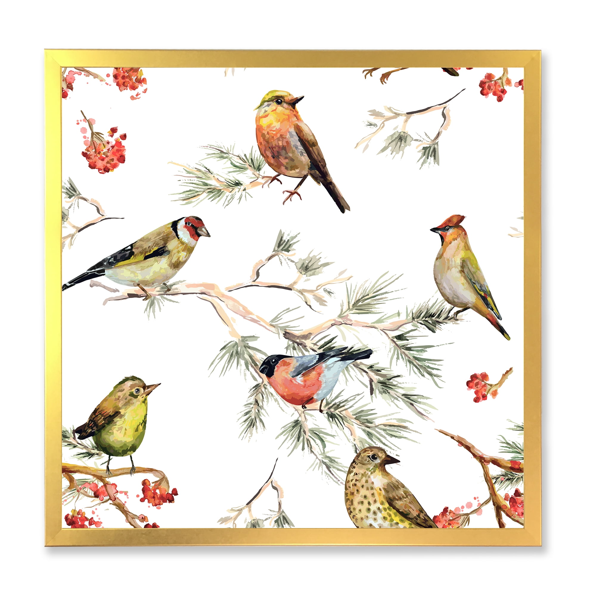 Designart 'Forest Birds Sitting On Branches' Traditional Framed Art Print