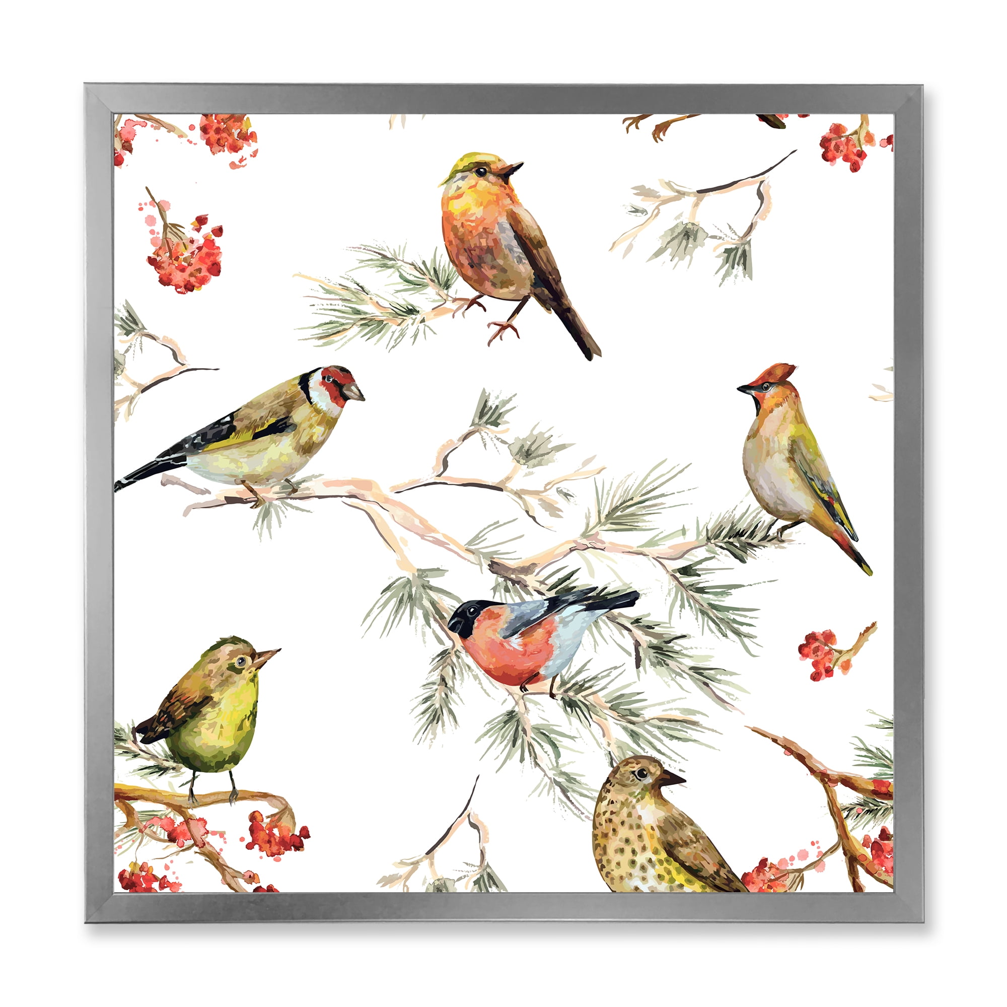 Designart 'Forest Birds Sitting On Branches' Traditional Framed Art Print