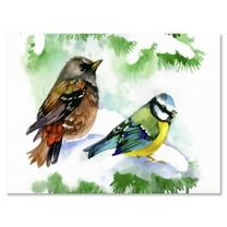 Designart ' Forest Birds Sitting On Snowy Fir Tree Branch ' Traditional Canvas Wall Art Print
