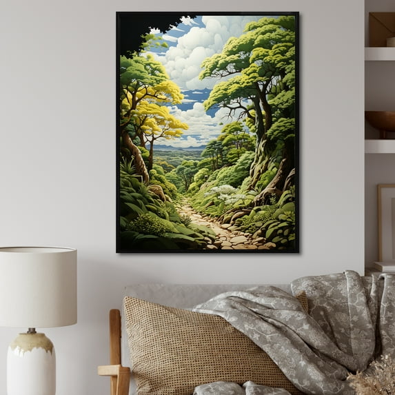 Designart "Forest Canopy Portrayed Trees in Harmony IV" Cottage Floater Framed Wall Art Print