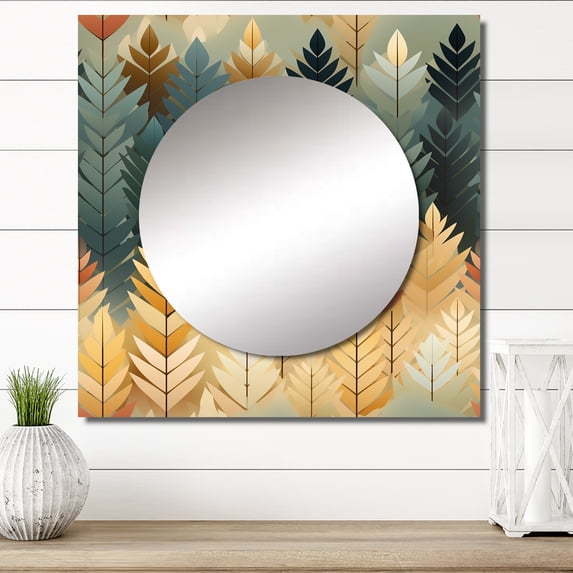 Designart "Forest Chevron Fantasy" 0 Gray Large Square Mirror - Square Bedroom Mirror Printed Wall Decor - Glam Square Printed Wall Mirror Art