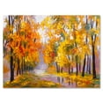 thumbnail image 1 of Designart ' Forest Full Of Fallen Leaves In Autumn Along River ' Lake House Canvas Wall Art Print, 1 of 3