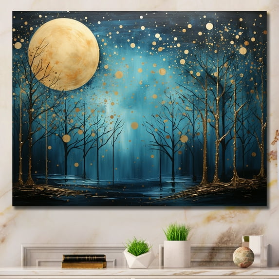 Designart "Forest Moonlight Ascension In Azure" Moon Canvas Wall Art