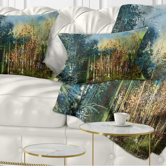Designart Forest Motif Watercolor - Landscape Painting Throw Pillow - 12x20