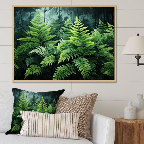 Designart "Forest Of Emerald Green Ferns IV" Plants Floater Framed Wall Decor