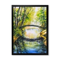 Designart 'Forest Park With Bridge Over Troubled Water' Lake House Framed Art Print