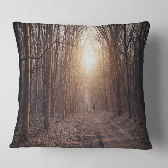 Designart Forest Pathway View at Sunset - Modern Forest Throw Pillow - 16x16