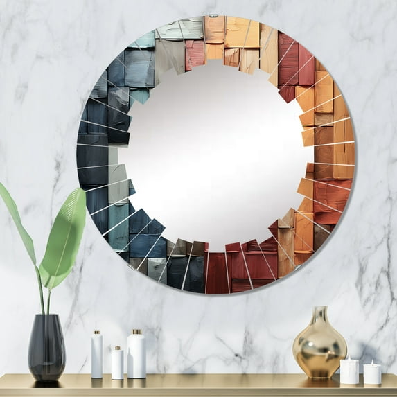 Designart "Forest Red Wood composition I" Modern Round Wall Mirror - Landscapes Oval Printed Decorative Oversized Mirror - Multiple Color Options