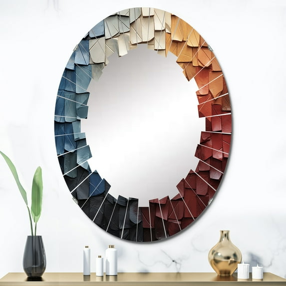 Designart "Forest Red Wood composition III" Modern Round Wall Mirror - Landscapes Oval Printed Decorative Oversized Mirror - Multiple Color Options