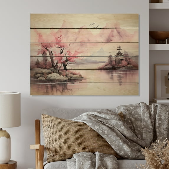 Designart "Forest Retreat Oasis IV" Countryside Print on Natural Pine Wood