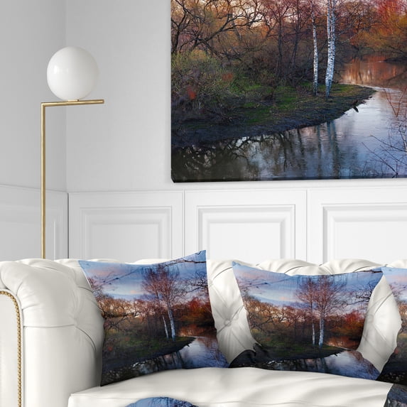 Designart Forest River in the Spring - Landscape Photo Throw Pillow - 16x16