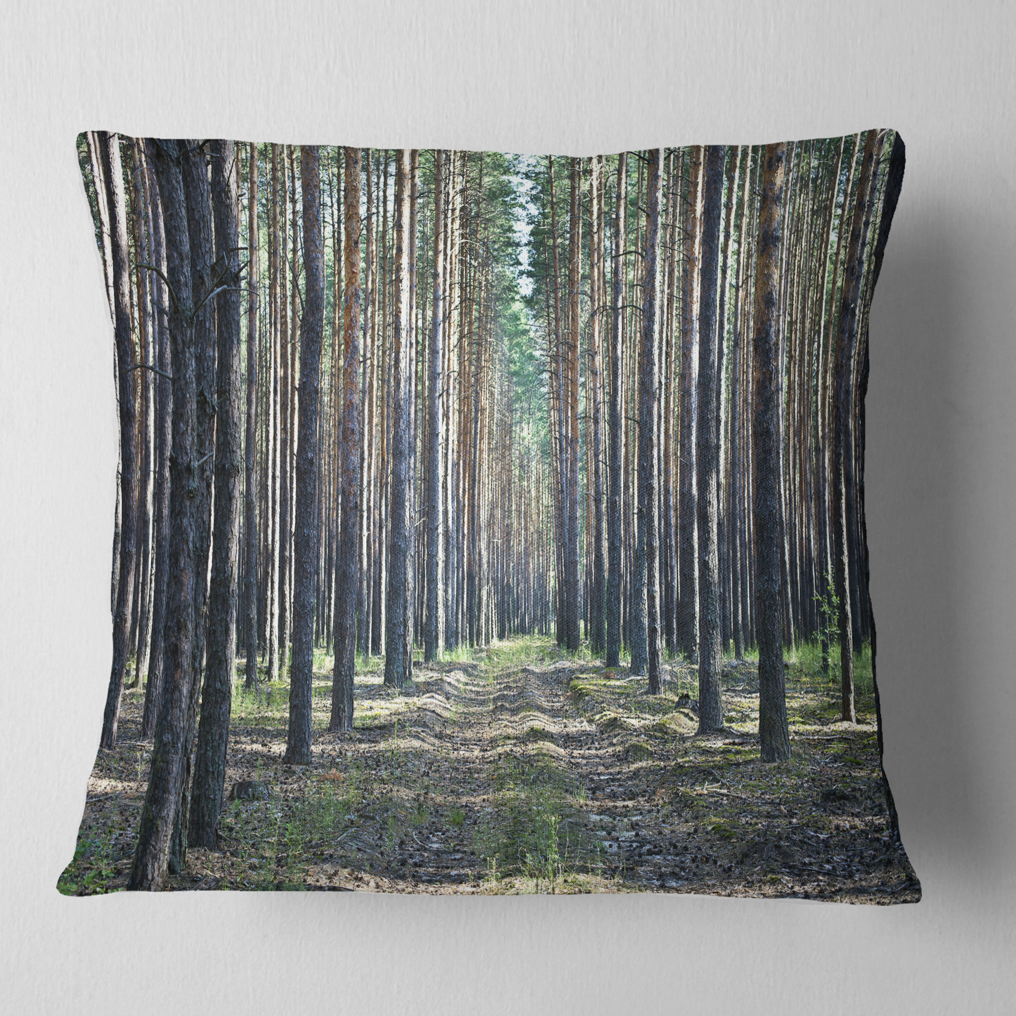 Designart Forest Road in Thick Woods - Modern Forest Throw Pillow - 18x18