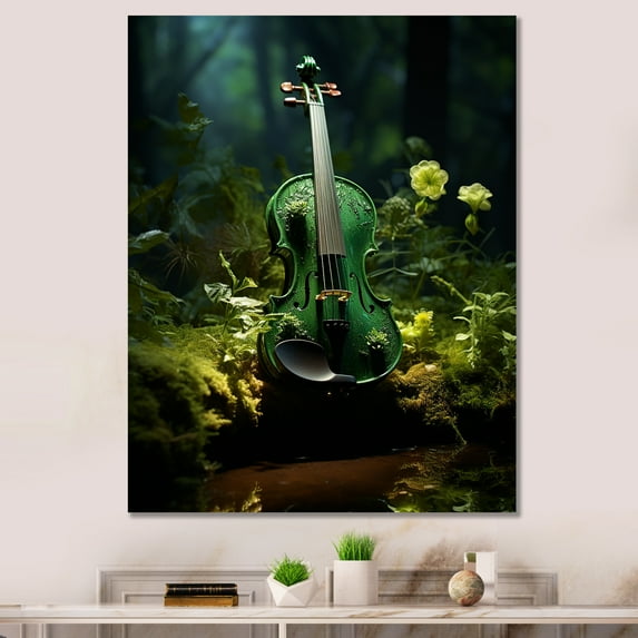 Designart "Forest'S Verdant Violin I" Music Canvas Art Print