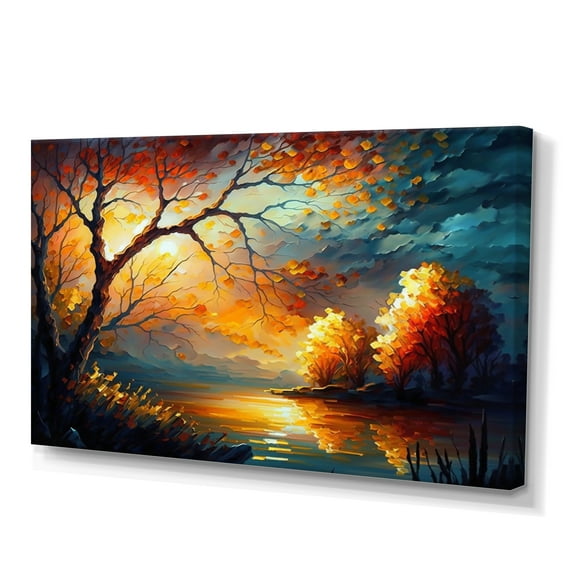 Designart Forest Scenery By A Lake Canvas Wall Art