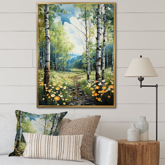 Designart "Forest Silent Euphony Pointillism I" Floral Floater Framed Canvas Wall Art