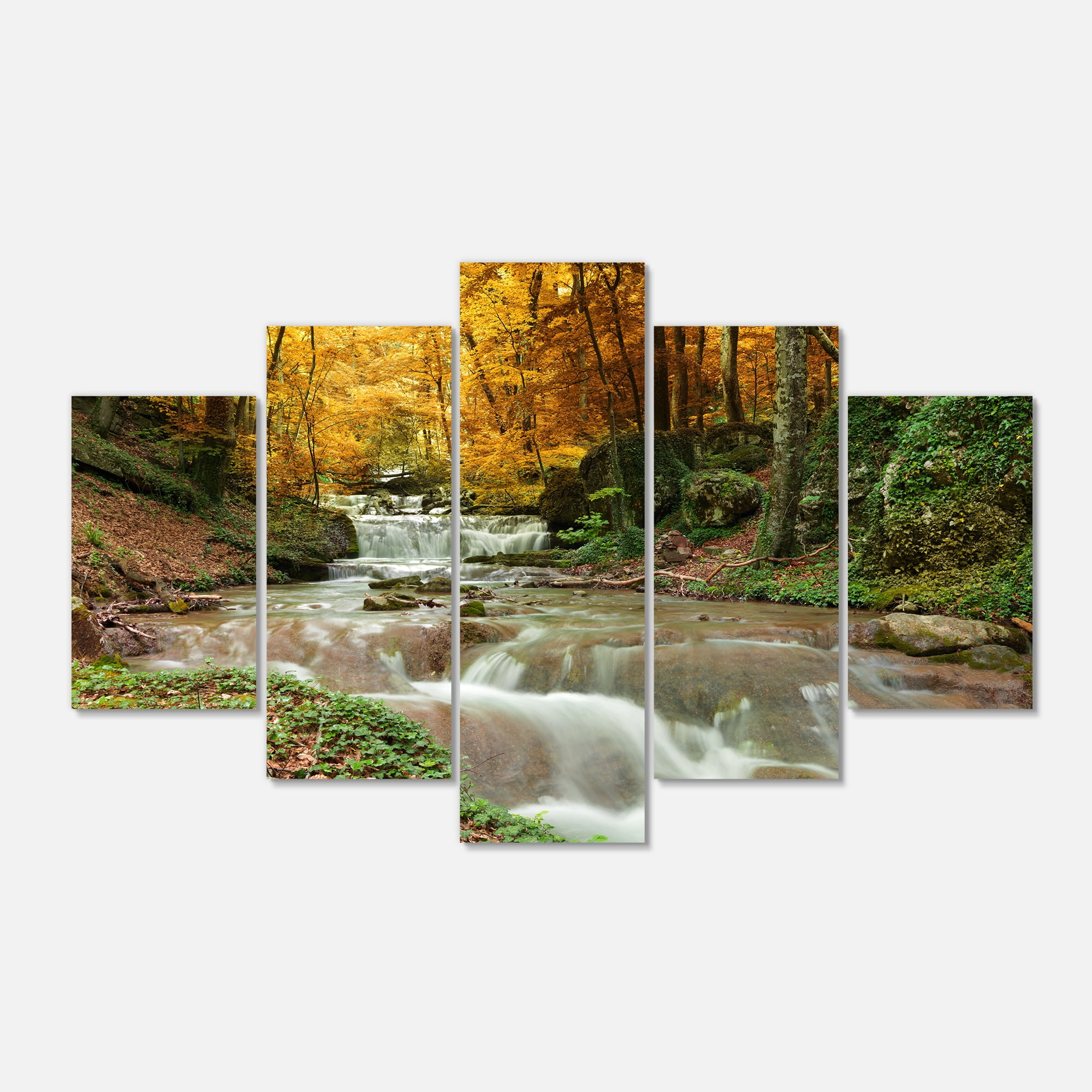 Forest Waterfall with Yellow Trees 60"x32" Canvas Print