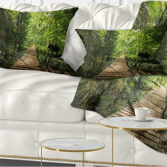 Designart Forest Way to Emerald Pool - Landscape Photo Throw Pillow - 12x20