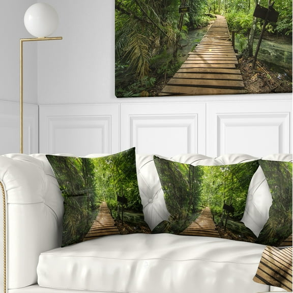 Designart Forest Way to Emerald Pool - Landscape Photo Throw Pillow - 16x16