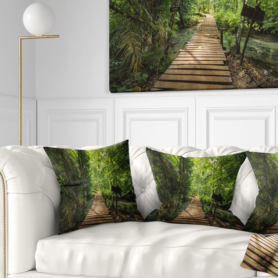 Designart Forest Way to Emerald Pool - Landscape Photo Throw Pillow - 18x18