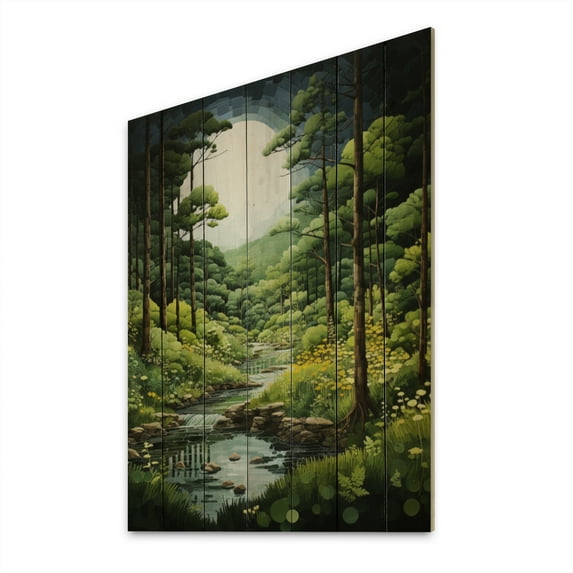 Designart "Forest Woods Pastoral III" Landscape & Nature Print on Natural Pine Wood