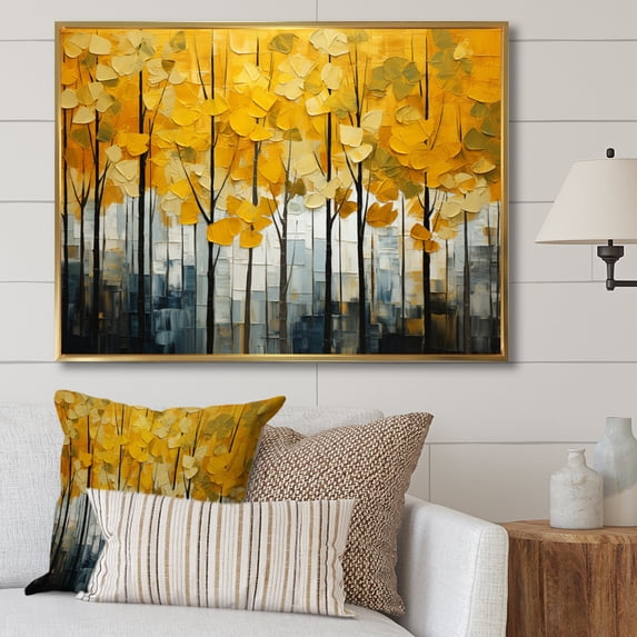 Designart "Forest Yellow Wood composition I" Modern Floater Framed Wall Decor