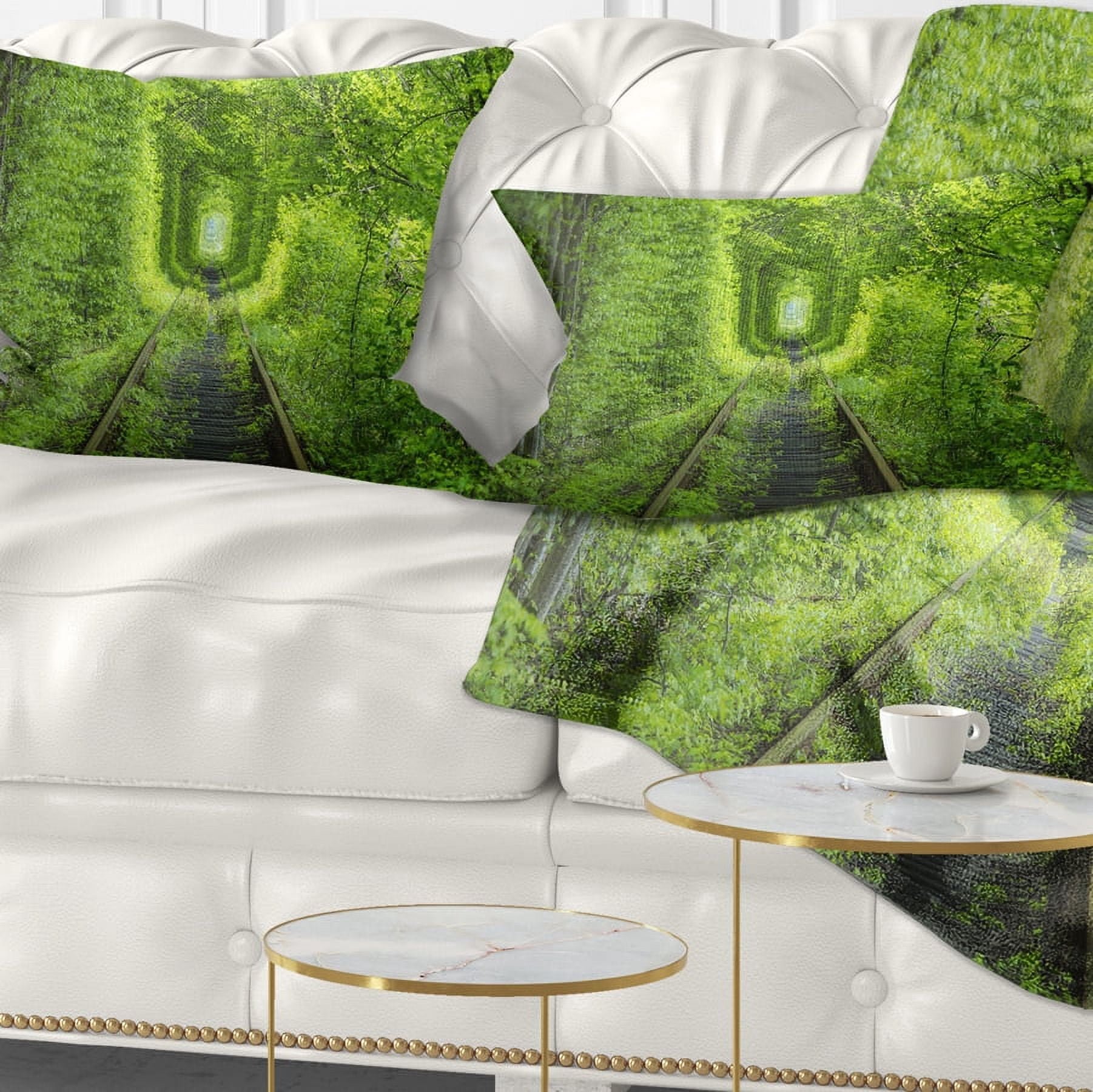 Designart Forest around Rail Way Tunnel - Landscape Printed Throw Pillow - 12x20