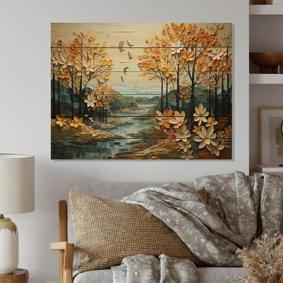 Designart "Forest captivate Canopy Patchwork I" Landscapes Print on Natural Pine Wood