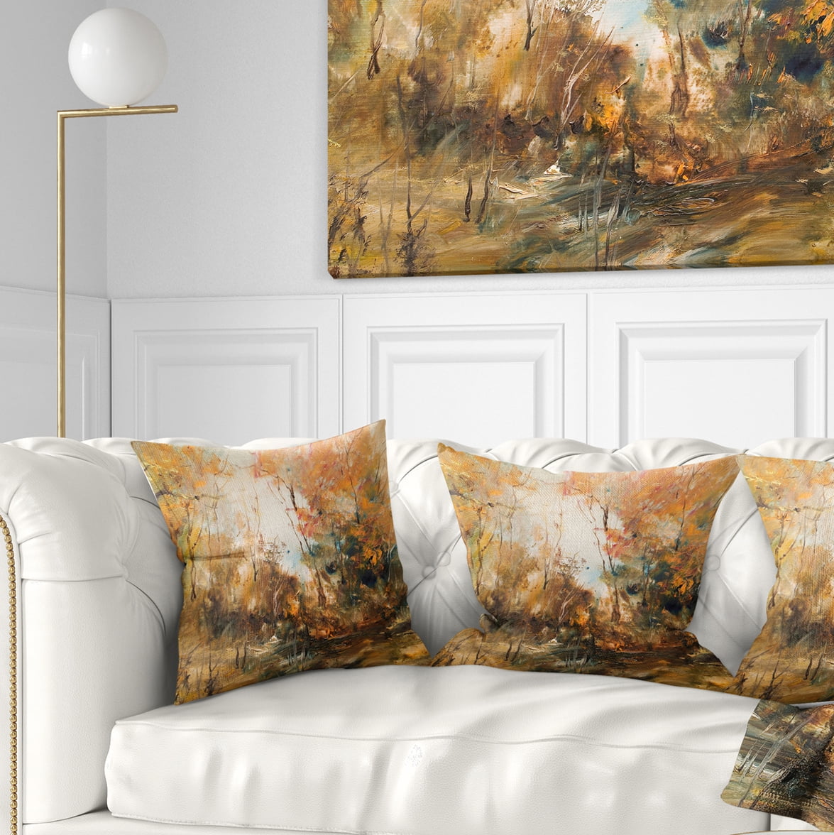Designart Forest in Autumn Oil Painting - Landscape Painting Throw Pillow - 18x18
