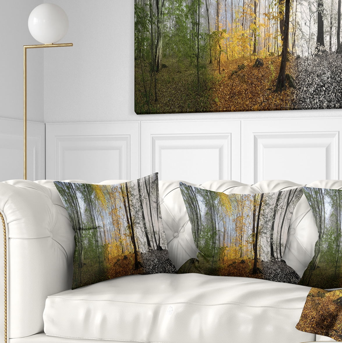 Designart Forest in Early Morning - Landscape Photography Throw Pillow - 16x16