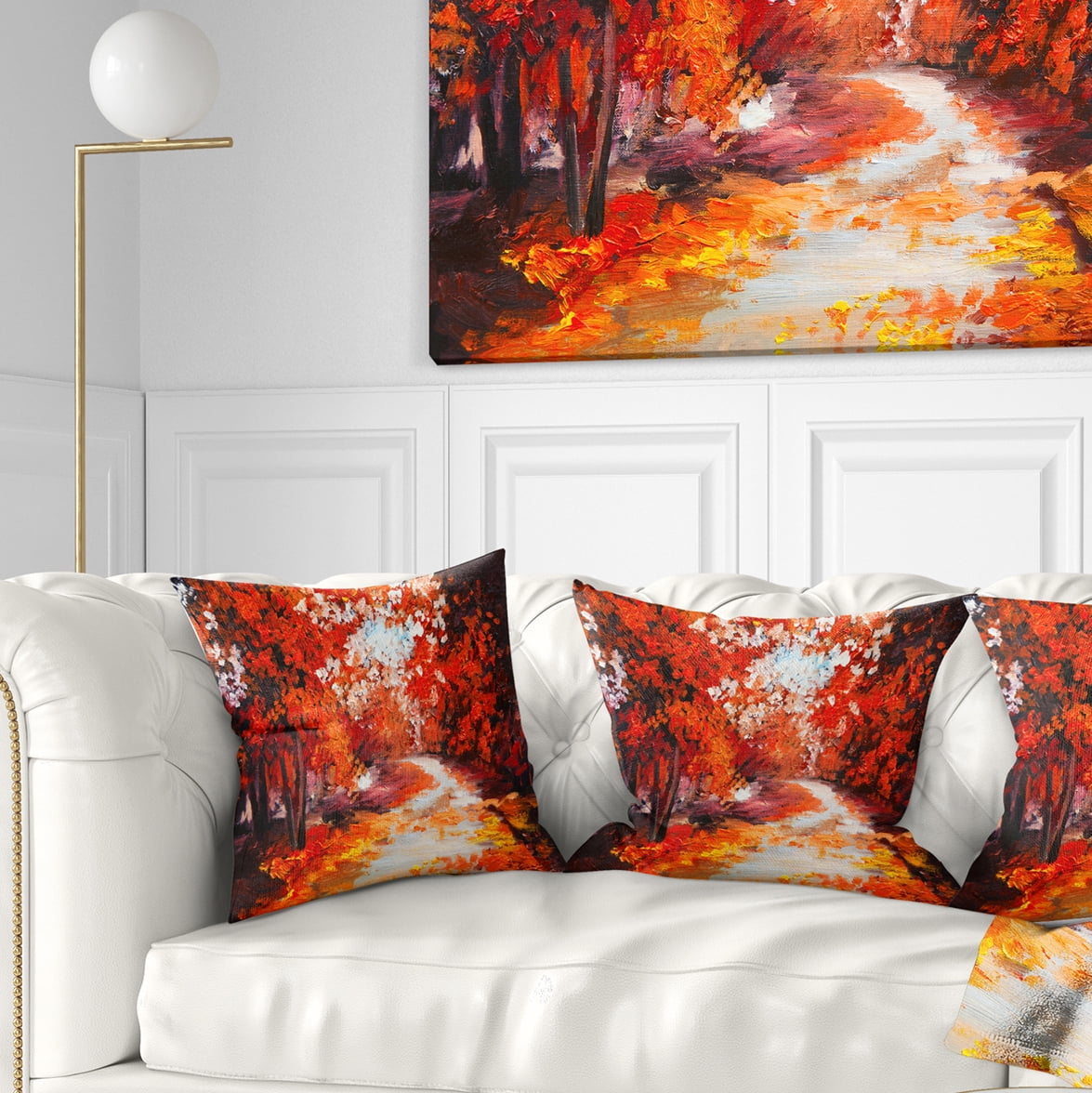 Designart Forest in the Fall - Landscape Printed Throw Pillow - 16x16