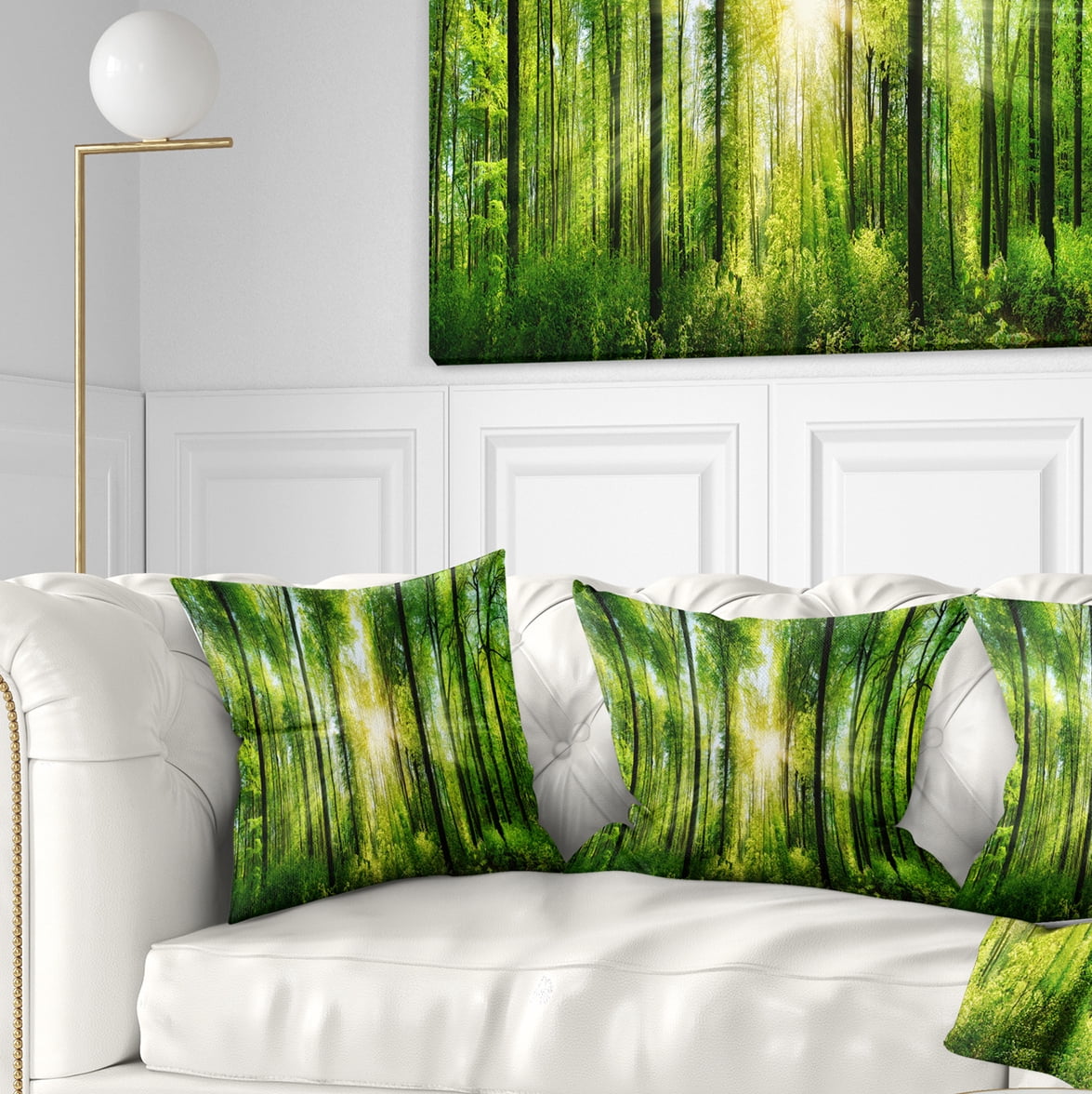 Designart Forest with Rays of Sun Panorama - Landscape Printed Throw Pillow - 16x16