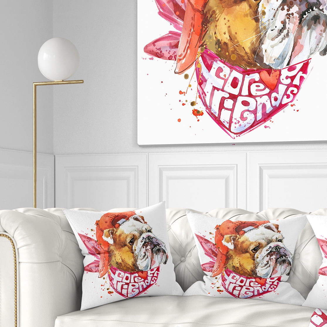 Designart Forever Friends Funny Dog - Animal Throw Pillow - 16x16