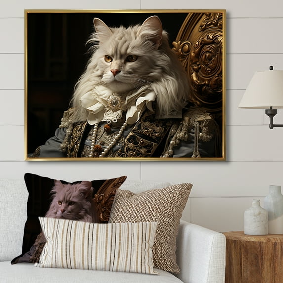 Designart "Formal Attire Persian Cat Portrait" Animals Cat Floater Framed Canvas Wall Art